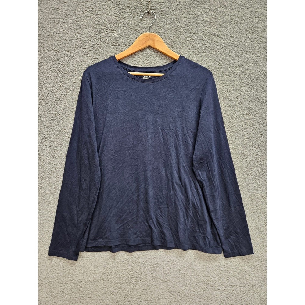 Lands End Long Sleeve Tee L Navy Cotton Crew Neck Minimalist Preppy Coastal Mens